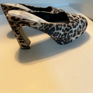 A Touch of Cyn, by Cyndi Lauder faux leopard print platform mules